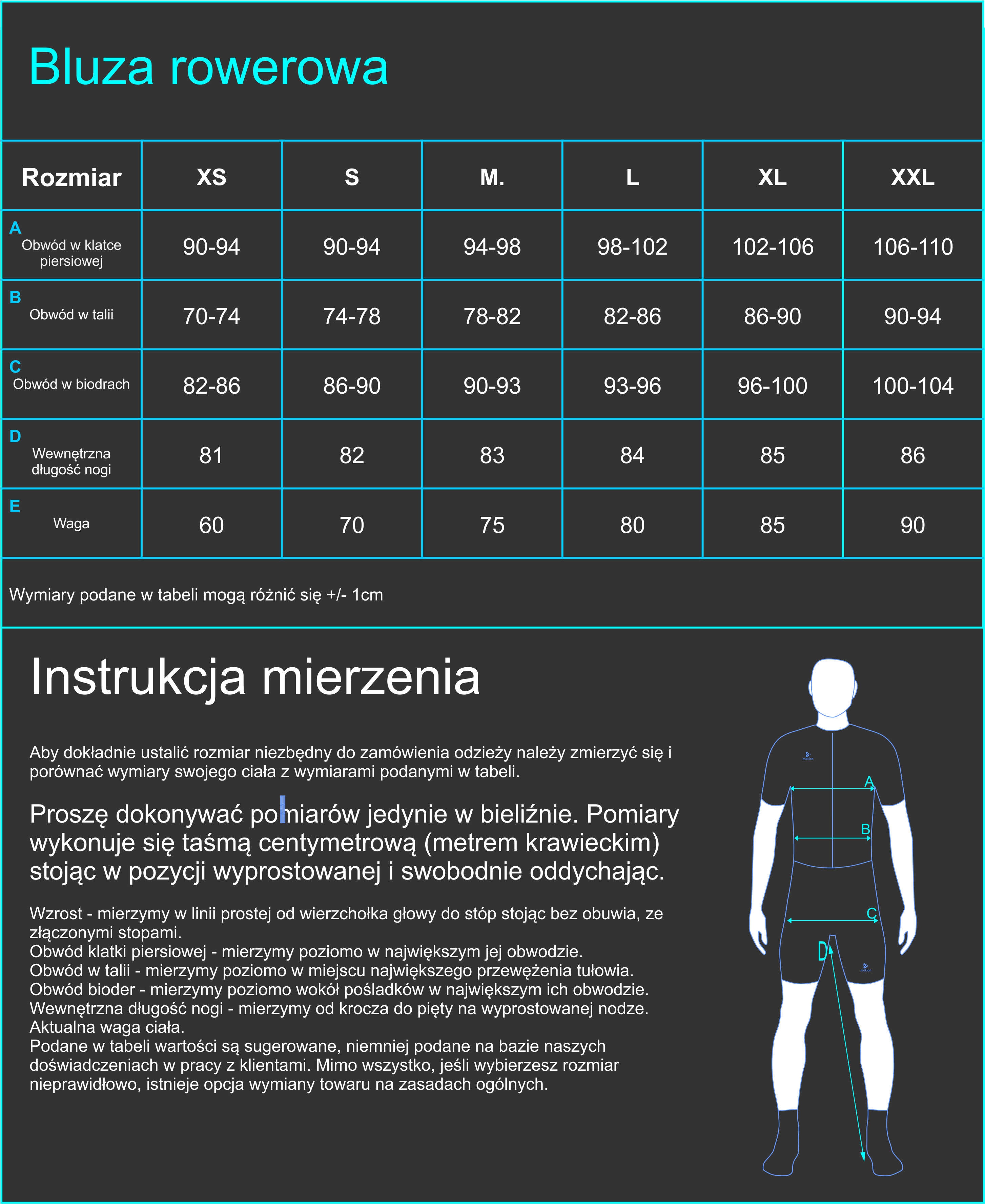 bluza rowerowa tabela rozmiarów
